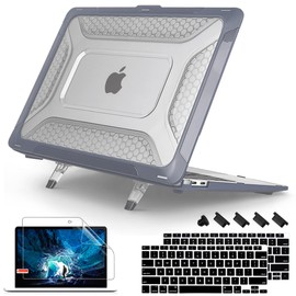 Mektron Heavy Duty Casefor MacBook Air 13 inch 2020 2019 2018 Release Model A2337 M1 A2179 A1932, Shockproof Durable Protective Hard Shell with Fold Kickstand，Honeycomb Gray
