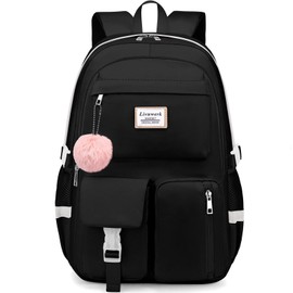 FIUAIE Laptop Backpack for Women College Bookbag: 17.3 Inch Student Backpacks Anti Theft Daypack Cute Middle High School Bag Fashion Travel Back Pack Casual Book bag for Teen Girls Black