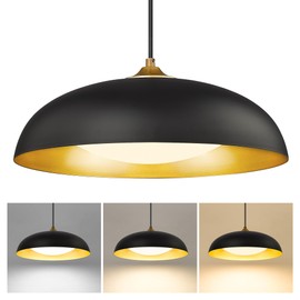 KUDOS 15 Inch Large LED Pendant Lights, Black and Gold Pendant Light Fixtures, Modern Hanging Lights for Kitchen Island, Dining Room, Living Room, Bedroom, 5CCT Adjustable, KDPL02-BK
