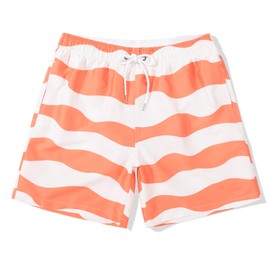 MADHERO - Traje de baño para hombre, de secado rápido, de 5 pulgadas, con forro de malla, pantalones cortos de playa, Naranja (Orange Wave), X-Large