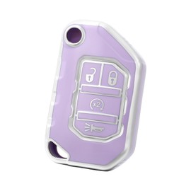 OFF WE GO for Jeep Key Fob Cover, Soft TPU Protection Key Shell Case Compatible with Jeep Wrangler JLU JL Gladiator Sahara Rubicon JT Smart Remote Car Key Accessories (Silver Purple)
