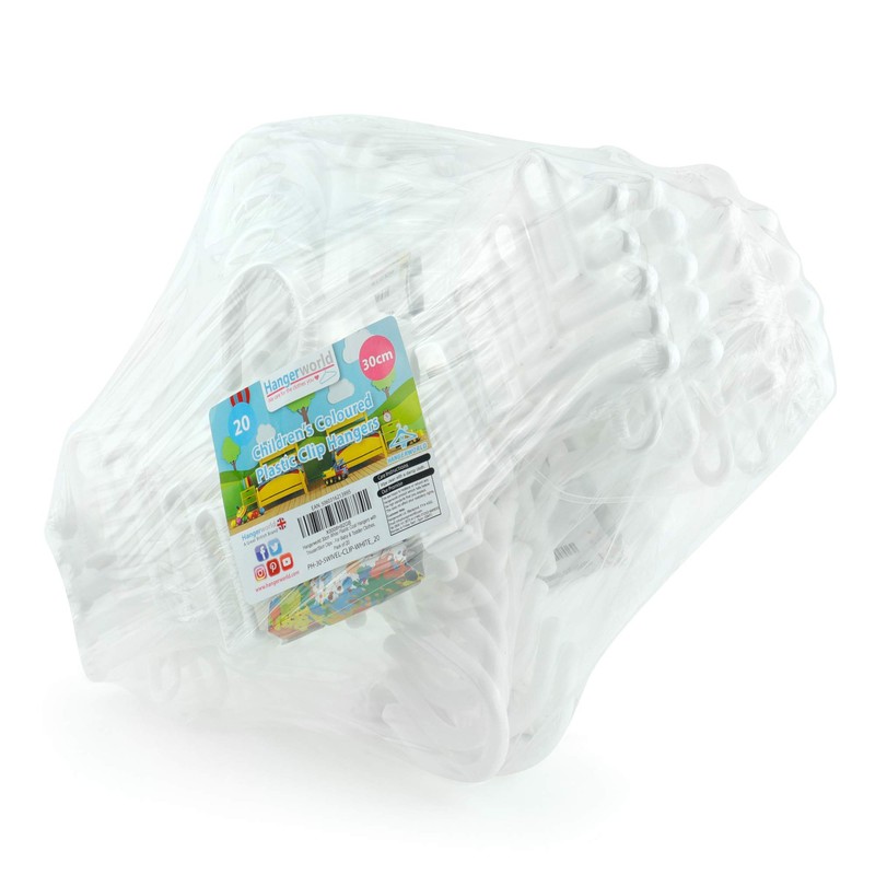 HANGERWORLD 20 White 30cm Childrens Plastic Top Coat Clothes Garment