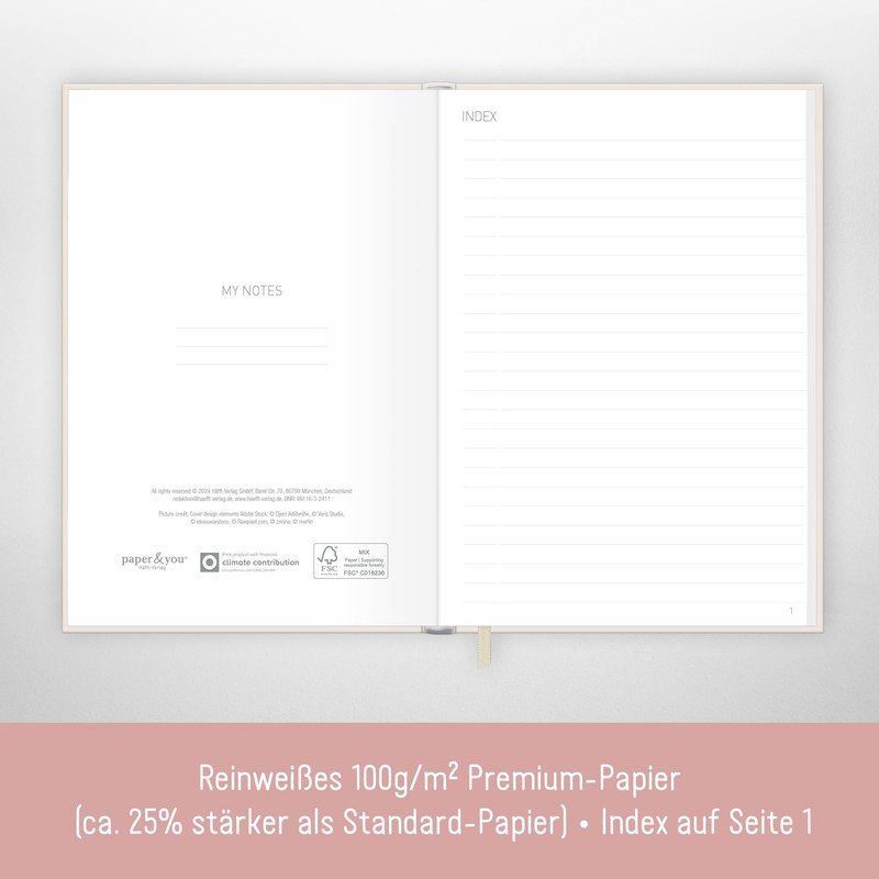 paper&you® Notebook A5+ Lined with Elastic Band "Dainty Flower" 156