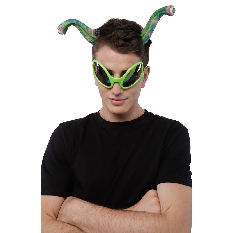 Carnavalife Alien Invader Antenna Eye Headband and Green Glasses for
