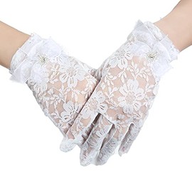 AWOCAN Women's Lace Elegant Short Gloves Courtesy Summer Gloves for Wedding Party and Tea Party Prom Evening Gloves (white(new))