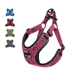 Suredoo No Pull Dog Harness Adjustable Breathable Reflective Lightweight Pet Vest Harness Front Clip Soft Mesh Padded Escape Proof Easy Control for Outdoor Walking Training (L, Pink)