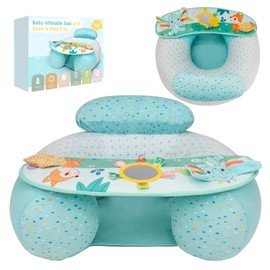 Upgraded Blublu Park Baby Donut Sit Me Up Floor Seat for 3-36 Months, Wider U-Shape Inflatable Baby Seat with Cover, Activity Chair for Sitting up, Sensory Tray Suitable for Development, Piano