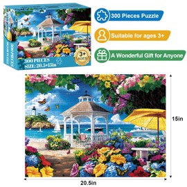 300 Piece Puzzles for Adults,Ocean Beach Jigsaw Puzzle for Adults Kids Elderly,Large Piece Oceanside Puzzle for Kids Age 8-10 10-12,Challenging Summer Puzzle with Letters on Back,Great Gift 20.5x15in