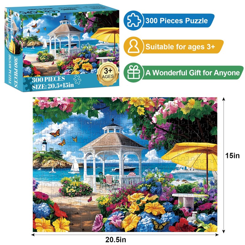 300 Piece Puzzles for Adults,Ocean Beach Jigsaw Puzzle for Adults