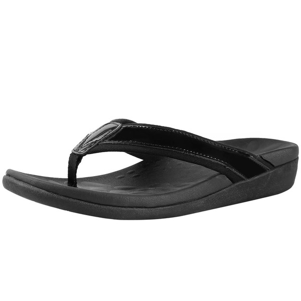 MEGNYA Comfortable Orthopeic Flip Flops for Women, Best Plantar Fasciitis Sandals for Flat Feet with Arch Support, Thong Sandals for walking Beach black Black Size 8