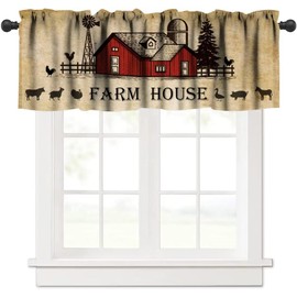 JanJCurt Rustic Kitchen Curtain Valance, Farmhouse Animal Cow Pig Chicken Window Valance, Western Country Style Window Treatment Valance for Living Room,54x18in