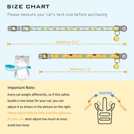 Faygarsle 2 Pack Breakaway Cat Collar with Bells for Girl Boy Cats Cute Yellow Blue Collar with Star Charm Moon Summer for Cats