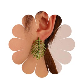 Cimenexe Bohemian Enamel Leaf Earrings Green Leaf Stud Earrings Acrylic Leaf Earrings Minimalist Short Green Plant Earrings Jewellery for Women and Girls Gifts, Zinc, No Gemstone