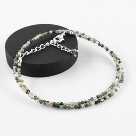 ZEMBIENCE Natural Moss Agate Gemstones Choker Necklace, Faceted Rounds Beads, Silver Plated Jewelry, Healing Crystals, Birthday, Handamde, Minimalist, Women Gifts, Mother's Day, 18inch