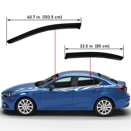 Lightronic Extra Durable Outside-Mount Auto Vent Window Visor, Fits 2014-2018 Mazda 3 Sedan & Hatchback, UV Protection Rain Guard, Original Wind Deflector, No-Drill Easy Install, Dark Smoke, 4-Pcs