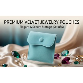 Bolsas de Terciopelo para Joyería con Botón Presión, Juego 5 Bolsitas 10x10 cm para Anillos, Collares y Pendientes, Organizador de Regalo Azul para Vi