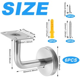 GZjiyu Pack of 6 Handrail Brackets, Stainless Steel, Wall Mounting, Handrail Support for Corridor Support Rod, Stair Railing, Older Handrails with 1 Screwdriver