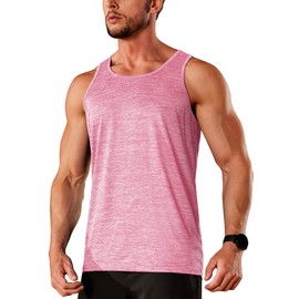 TACVASEN Tank Tops for Men Workout Sleeveless Shirts Dry Fit Performance Fitness Shirts Muscle Tank Tops Pink L