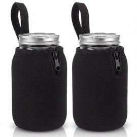 Blushtier 2 Pcs 32oz Mason Jar Sleeves Regular and Wide Mouth Mason Jar Insulators with Zipper, Neoprene Sprouting Jars Sleeve, Drinking Glass Cover, Prevents Slipping