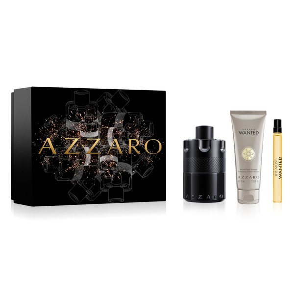Azzaro The Most Wanted Eau de Parfum Intense - Seductive Mens Cologne Gift Set - 3-Piece Holiday Set Includes Full Size + Travel Size Fragrances + Hair & Body Shampoo - Lasting Wear - Luxury Perfumes