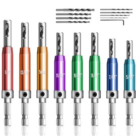 Canitu 17Pcs Colorful Self Centering Drill Bit Set 1/4" Hex Shank VIX Bit,5/64-1/4” Quick Change Hinge Center Drill Bits with 1 Hex Key & 8 Drill Bits for Woodworking Metal Wood Cabinet Window Door