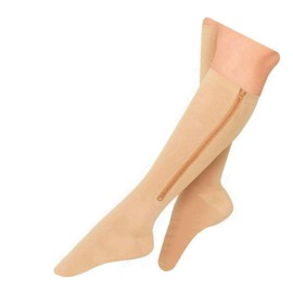 Presadee Kid’s Edition Easy Zipper Compression Socks Knee Length Energize Leg Circulation Performance Fatigue Support (Closed Toe Beige, L/XL)