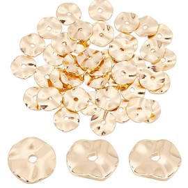PandaHall 50 Pieces 14K Gold-Plated Spacer Beads 8 mm Flat Round Metal Beads Brass Wavy Disc Beads Jewellery Loose Beads for DIY Bracelets Necklaces Earrings Craft Supplies