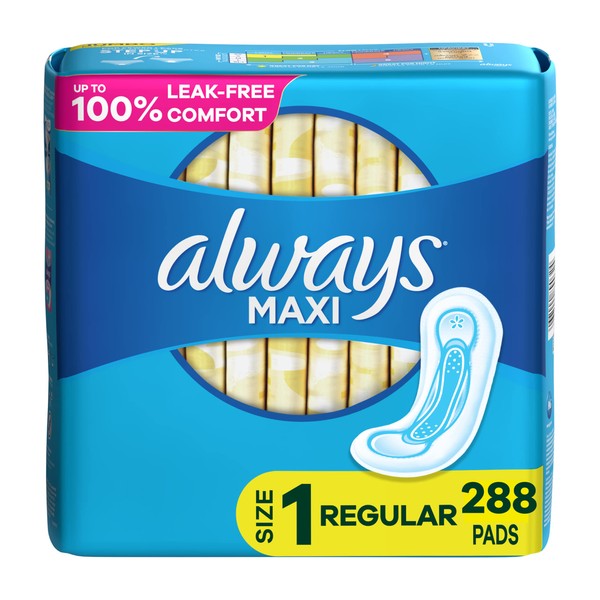Always Maxi Feminine Pads For Women, Size 1 Regular Absorbency,