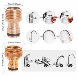 Brass Garden Hose Tap Connector,2pcs 1/2 inch Brass Male Threaded Tap Connector for Hose Pipe,1pcs 1/2 Inch&3/4 Inch 2-in-1 Female Threaded Faucet Adapter Hosepipe Fittings