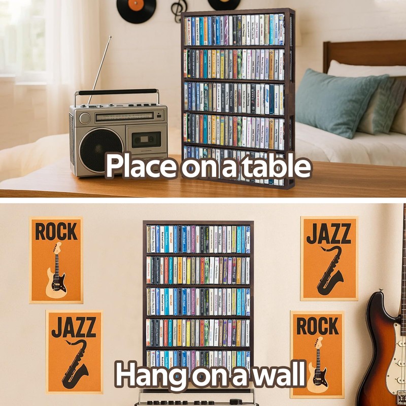 Wooden cassette tape storage Rack,Hold up to 115 cassette tapes,Wall
