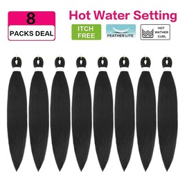 Pre Stretched Braiding Hair 20 Inch Black Braiding Hair Extensions 8 Packs Braiding Hair Pre Stretched Yaki Straight Synthetic Braids Hair Extensions for Women