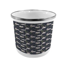 Ambesonne Swan Metal Camping Cup, Pond Lilies and Cattails Growth with White Waterfowls on The Dark Blue Lake Artwork, Stainless Steel Mug for Indoor and Outdoor Activities, Multicolor