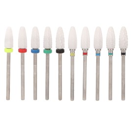 10 Pcs Ceramic Nail Drill Bits, Nail Grinding Head Holder Display Stand 20 Holes, Nail Drill Bits Set with Storage Box, Manicure Tools for Grinding Polishing Nail Extension