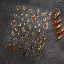 Valentine's Day Nail Art Stickers 5D Valentine's Day Nail Decals with Bronzing Love Heart Star Moon Design Manicure Decal Romantic Valentine's Da Nail Art DIY Decor Supplies for Women 1 Sheets