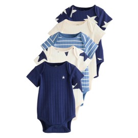 NEXT 5 Pack Short Sleeve Baby Bodysuits, blue, 3-6 months