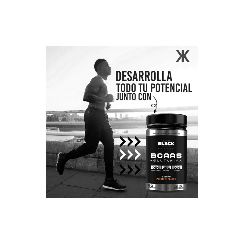 Black Supplements Aminoácidos Bcaas Glutamina 1kg Naranja