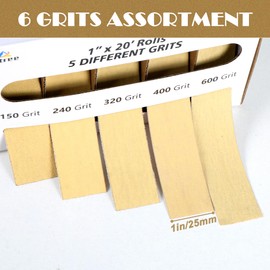 5 Grits Emery Cloth Roll with Dispenser, 150 240 320 400 600 Grits Abrasive Sand Paper for Metal and Wood Furniture - 6M Yellow Sandpaper Rolls