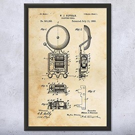 Framed Fire House Alarm Bell Print, Fire Station Art, Firefighter Gift, 911 Dispatcher, Firehouse Wall Art, Fireman Gift Vintage Paper (8x10)