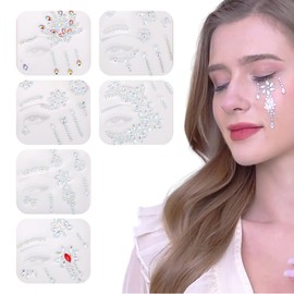 6 Pcs Gemstone Face Stickers, Acrylic Crystal Moon Face Eyes Stickers, Face Gems Glitter Sticker Temporary Tattoo for Birthday Carnival, and Women Festival Accessory and Nail Art Decorations