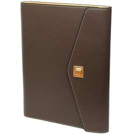 Personal Organizer, A5 Size, 6 Holes, Soft Leather, 100 Sheets of Paper, Pen Holder, Card Pocket, Rotating Lock, Business Notebook, Binder (Dark Brown)