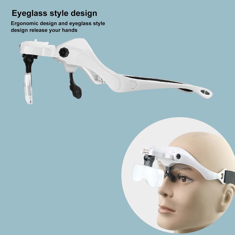 Headband Magnifier 4 LED Bright Lights 5 Detachable Optical Lenses