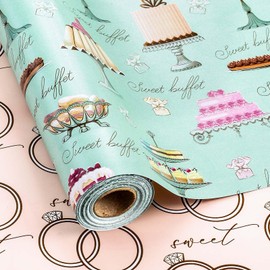 Retrify Reversible Wrapping Paper Roll - 17 Inch X 32.8 Feet - Colorful Cakes Diamond Ring Design Wedding Gift Wrap Paper for Bridal Shower, Engagement, Party, Celebration