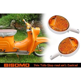 BISOMO 2x Indicator Light Ox Eye Indicator with E Mark for Simson KR51, SR4-2, SR4-3, SR4-4, MZ ES Trophy 175 250, Housing White
