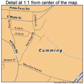 Large Street & Road Map of Cumming, Georgia GA - Printed poster size wall atlas of your home town