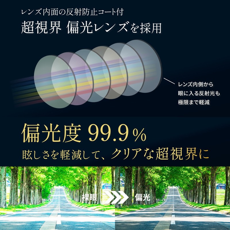[冒険王] 明るい 偏光サングラス ライトカラー PL-23 瞳が見える サングラス 内面反射防止コート付