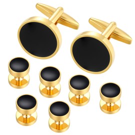 Dannyshi Cufflinks for Men and Tuxedo Shirt Studs Set with Gift Box Stainless Steel Cufflinks (Gold/Black)