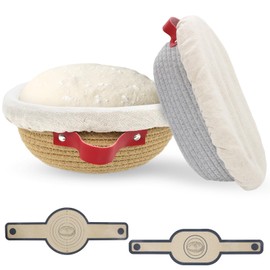 Eikovia Bread Proofing Basket,Sourdough Bread Baking Supplies,Breads Bowls for Rising and Baking,9 Inch Round and 10 Inch Oval Cotton Rope Proofing Bowls with Covers,2Pcs Silicone Breads Sling