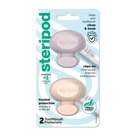 Steripod Clip-On Toothbrush Protector, Keeps Fresh and Clean, Fits Most Manual and Electric Toothbrushes, Pink and Blue, 2 Count (Pack of 1)
