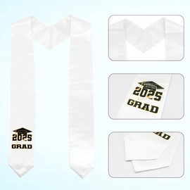GraduationMall Class of 2025 Graduation Stole for Adults Graduation Sash for Party School Ceremony Unisex 183 cm, White