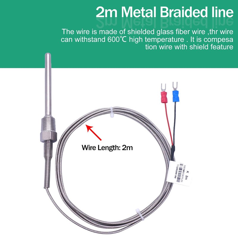Twidec/2M NPT 1/4" inch (6X50MM) Pipe Thread Temperature Sensor Probe